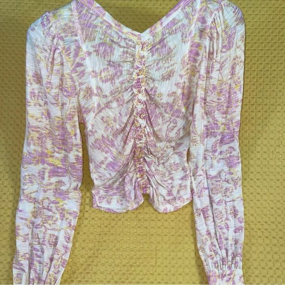 Free People Say The Word Ivory Combo XS long sleeve pink shirt blouse NWT $78 - Picture 8 of 8